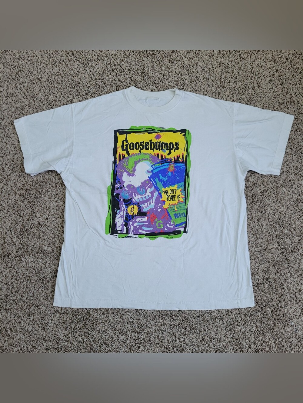Vintage 1995 Goosebumps You Can't Scare Me T-shirt Shirt Top White Crew Large XL